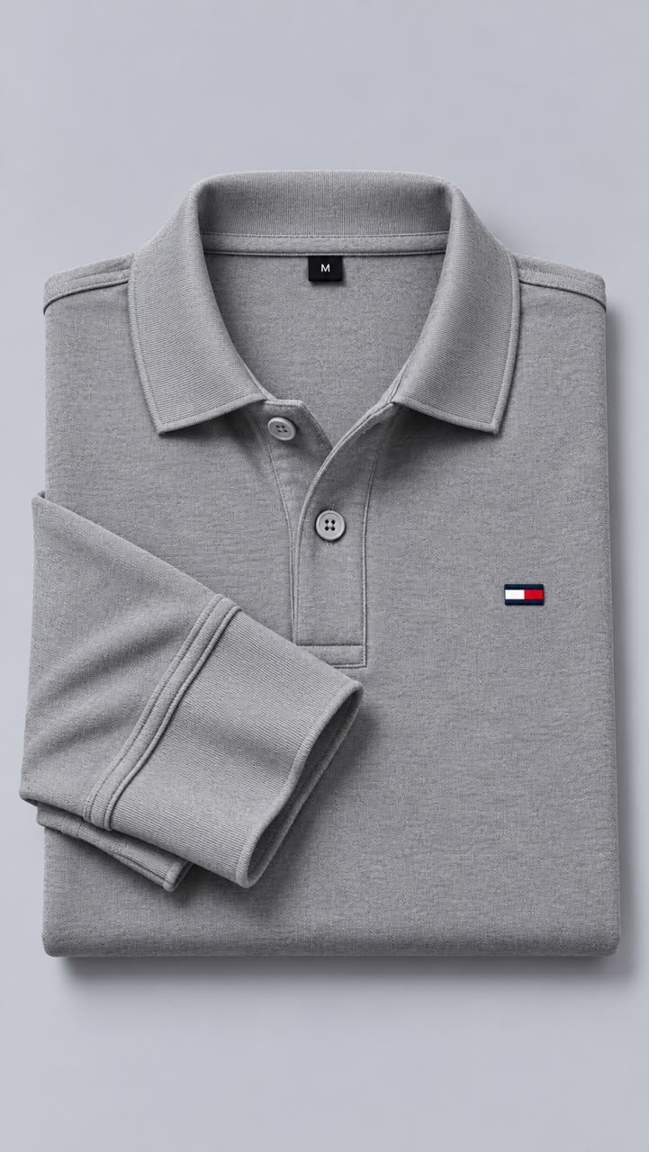 Polo manche longue gris chiné